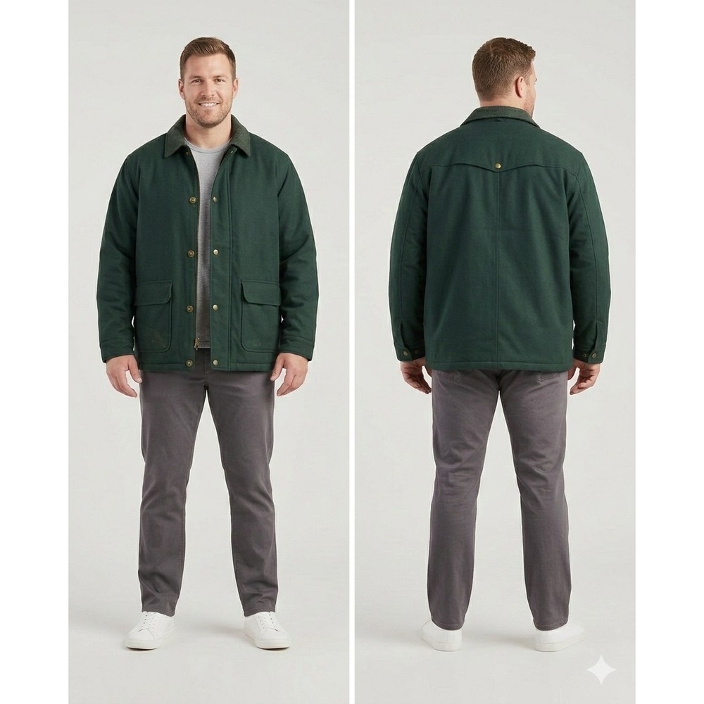 Totes Rain Jacket Mens XL Green Button-Off Wool Blend Liner Full Zip Barn Coat